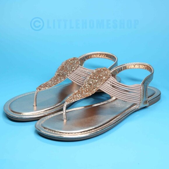 Like New!  Dream Pairs Champagne Gold Metallic Thong Sandal, Size 7 - Picture 1 of 11